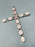 The Biggest Best Vintage Native American Navajo Pink Shell Sterling Silver Cross Pendant-Nativo Arts