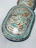 608 Gram Vintage Native American Navajo Turquoise Yei Sterling Silver Concho Belt Old-Nativo Arts