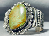 Huge Vintage Native American Navajo Green Turquoise Expert Stamp Sterling Silver Bracelet-Nativo Arts