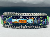 Sammy Smith Extreme Inlay Native American Navajo Turquoise Sterling Silver Space Bracelet-Nativo Arts