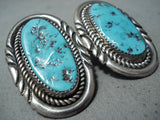 Justin Wilson Vintage Native American Navajo Sleeping Beauty Turquoise Sterling Silver Earrings-Nativo Arts