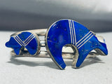 Jonny Peters Vintage Native American Navajo Lapis Brownbear Sterling Silver Bracelet-Nativo Arts
