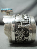 One Of Most Detailed Vintage Native American Navajo Turquoise 14k Gold Sterling Silver Bracelet-Nativo Arts