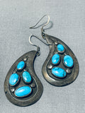 Unique Vintage Native American Navajo Old Kingman Turquoise Sterling Silver Earrings-Nativo Arts