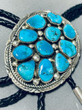 Fascinating Vintage Native American Navajo 11 Morenci Turquoise Sterling Silver Bolo-Nativo Arts