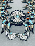 Important Vintage Native American Zuni Turquoise Inlay Sterling Silver Squash Blossom Necklace-Nativo Arts