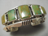 One Of The Best Vintage Native American Navajo Squared Green Turquoise Sterling Silver Bracelet-Nativo Arts
