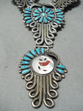 Signed Vintage Native American Navajo Museum Turquoise Sterling Silver Squash Blossom Necklace-Nativo Arts