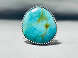 Impressive Native American Navajo Signed Kingman Turquoise Large Sterling Silver Ring-Nativo Arts
