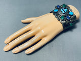Native American Huge Vintage Navajo Turquoise Heart Sterling Silver Wide Bracelet Old-Nativo Arts