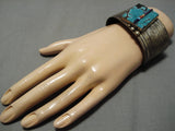 One Of The Best Vintage Native American Navajo Center Inlay Turquoise Sterling Silver Bracelet-Nativo Arts