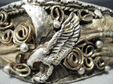 Detailed Al Chee Vintage Native American Navajo Soaring Eagle Sterling Silver Gold Bracelet-Nativo Arts