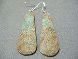 Native American Huge Slab Turquoise Santo Domingo #8 Turquoise Sterling Silver Earrings-Nativo Arts