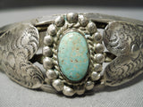 One Of The Earliest Heart Sterling Silver Vintage Native American Navajo #8 Turquoise Bracelet-Nativo Arts