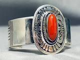 Leo Nez Native American Navajo Huge Coral Sterling Silver Concho Bracelet-Nativo Arts