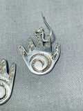 Sensational Native American Navajo Sterling Silver Healing Hands Dangle Earrings Signed-Nativo Arts