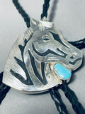 Alon Mariano Horse Native American Navajo Turquoise Sterling Silver Bolo Tie-Nativo Arts