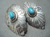 Marvelous Vintage Native American Navajo Turquoise Sterling Silver Earrings-Nativo Arts