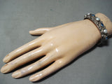 Marvelous Vintage Native American Navajo Blue Topaz, Pearl Sterling Silver Bracelet Old-Nativo Arts