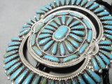 Huge Vintage Native American Navajo Turquoise Needlepoint Sterling Silver Bolo-Nativo Arts