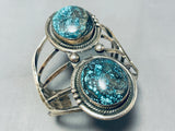 Twin Pools Vintage Native American Navajo Turquoise Sterling Silver Bracelet Cuff-Nativo Arts