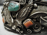 Important Al Chee Vintage Native American Navajo Eagle Turquoise Sterling Silver Bracelet-Nativo Arts