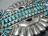 Gargantuan Vintage Native American Navajo Turquoise Sterling Silver Pin Old-Nativo Arts