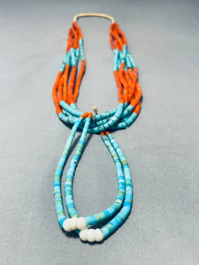 One Of The Best Ever Vintage Santo Domingo Turquoise Coral Heishi Necklace-Nativo Arts