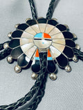 Huge Detailed Lonjose Sensational Native American Zuni Turquoise Sterling Silver Bolo-Nativo Arts