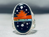 Desert Monument Intricate Native American Navajo Turquoise Inlay Sterling Silver Ring-Nativo Arts