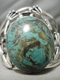 Huge Frog Vintage Native American Navajo Domed Green Turquoise Sterling Silver Bracelet-Nativo Arts