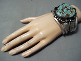 Huge Heavy Vintage Native American Navajo #8 Turquoise Sterling Silver Bracelet-Nativo Arts