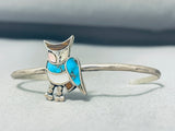 Adorable Vintage Native American Zuni Turquoise Mother Of Pearl Sterling Silver Owl Bracelet-Nativo Arts