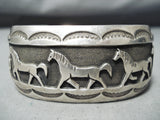 Fascinating Vintage Native American Navajo Handcarved Sterling Silver Horses Bracelet Old-Nativo Arts