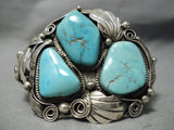 Huge Vintage Native American Navajo Natural Blue Turquoise Sterling Silver Applique Bracelet Old-Nativo Arts