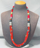 Authentic Singer Native American Navajo Coral Sterling Silver Necklace-Nativo Arts