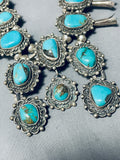 Blue Gem Turquoise Vintage Native American Navajo Sterling Silver Squash Blossom Necklace-Nativo Arts