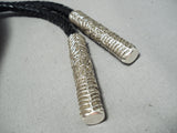 Heavy Detailed Vintage Native American Navajo Spiderweb Sterling Silver Bolo Tie-Nativo Arts