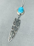 Expressive Native American Navajo Kingman Turquoise Sterling Silver Necklace Signed-Nativo Arts