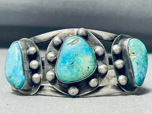 Thicker Museum Vintage Native American Navajo Aqua Turquoise Sterling Silver Bracelet-Nativo Arts