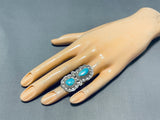 Captivating Vintage Native American Navajo 2 Blue Gem Turquoise Sterling Silver Huge Ring-Nativo Arts