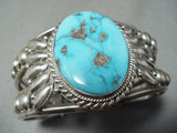 Fabulous Native American Navajo Kingman Turquoise Sterling Silver Bracelet Huge-Nativo Arts
