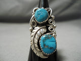 Intricate Vintage Native American Navajo Turquoise Sterling Silver Leaf Ring Old-Nativo Arts