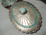 Huge Very Unique Vintage Native American Navajo Sterling Silver Turquoise Inlay Concho Belt Old-Nativo Arts