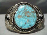 Vivid Spiderweb Turquoise Vintage Native American Navajo Sterling Silver Leaf Bracelet Old-Nativo Arts