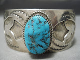 Museum Quality Vintage Native American Navajo Blue Turquoise Sterling Silver Wave Bracelet Old-Nativo Arts