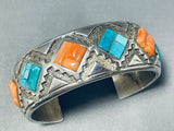 One Of The Most Unique Vintage Native American Navajo Turquoise Shell Sterling Silver Bracelet-Nativo Arts