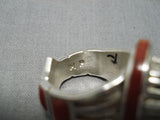 Important Native American Navajo Michael Perry Turquoise Coral Sterling Silver Ring-Nativo Arts