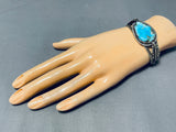 Striking Vintage Native American Navajo Old Kingman Turquoise Sterling Silver Bracelet-Nativo Arts