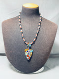 Native American Stunning Santo Domingo Inlay Turquoise Coral Jet Shell Sterling Silver Necklace-Nativo Arts